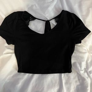 Black Silky Open Back Crop